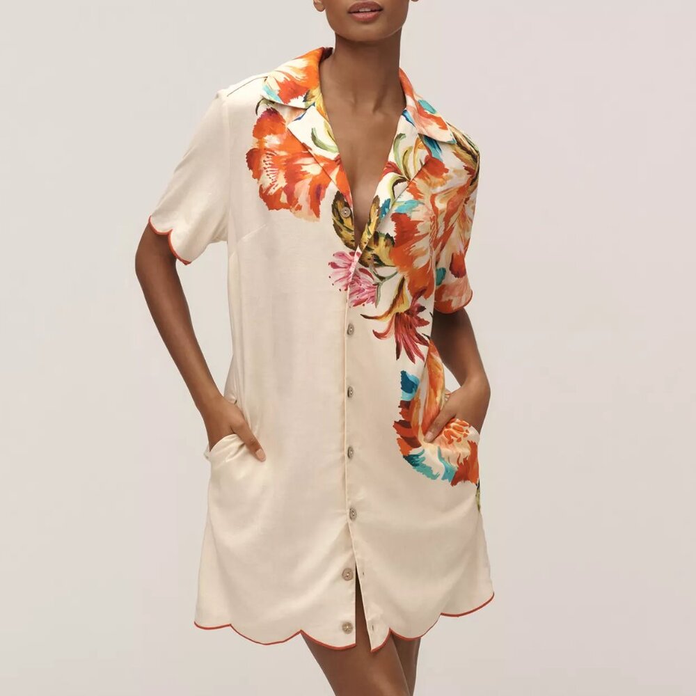 Farm Rio x Anthropologie Scalloped Shirt Dress